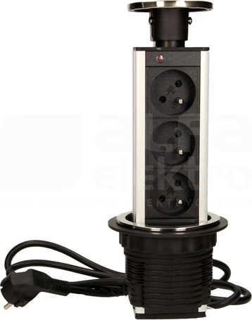 OR-AE-1356 3x2P+Z 8cm 1,8m INOX Gniazdo meblowe wysuw.z blatu