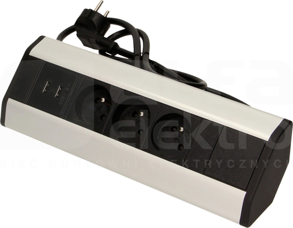 OR-AE-1360 3x2P+Z USBx2 1,8m Gniazdo meblowe bez wyłącznika