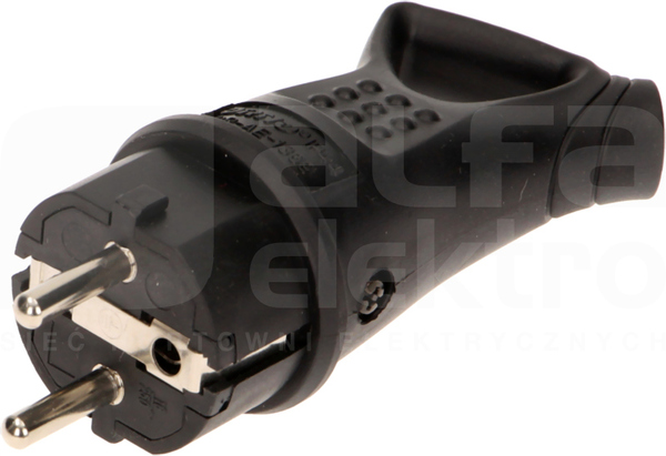 OR-AE-1369 IP44 czarny Wtyczka gumowa z uchem prosta z uziem