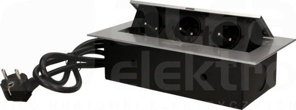 OR-AE-1372/G 3x2P+Z 1,5m srebrny Gniazda wpuszczane w blat pł.rant