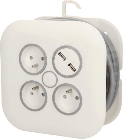OR-AE-1376 3x2P+Z USBx2 7m Przedłużacz zwijany płaska wtyczka