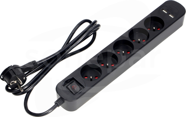 5x2P+Z 3x1,5 2xUSB 2,1A 1,5m czarny Przedłużacz z filtrem