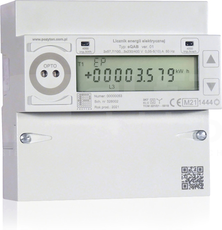 sQAB 3x57,7/100V-3x230/400V 5A P-B/Q-1 RS485 TH35 Licznik energii czynnej/biernej z oceną zgodności MID