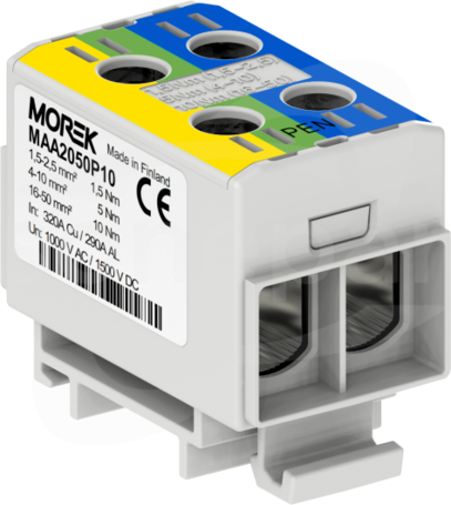 OTL-PEN50 2xAl/Cu 1,5-50mm2 1000V żół./ziel./nieb. Zacisk uniwersalny 2 tory zwarte