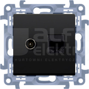 SIMON10 czarny mat Gniazdo antenowe typu F+RJ45 kat.5e