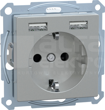 MERTEN SCHUKO 2,1A aluminium Gniazdo z ładowarką USB