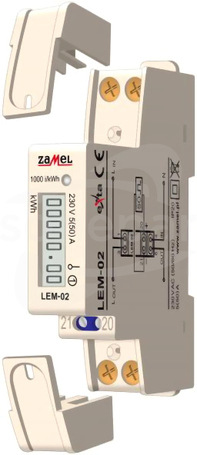 LEM-02 230VAC IP20 LCD Licznik energii 1-faz.na szynę