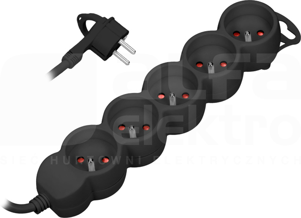 5x2P+Z 1,5m 3x1,5mm2 16A czarny Przedłużacz 5-krotny
