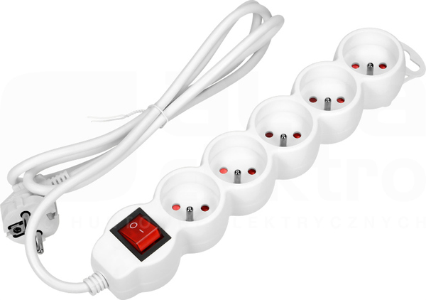 5x2P+Z 3m 3x1,5mm2 16A biały Przedłużacz 5-krotny z wyłącznikiem