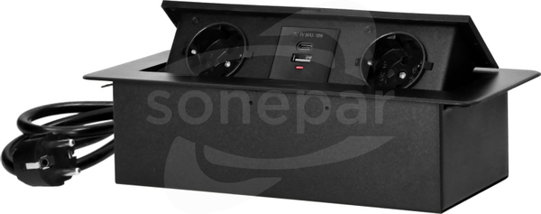 2x2P+Z SCHUKO2xUSB typ A+C 3,6A czarne Gniazdo wpuszczane