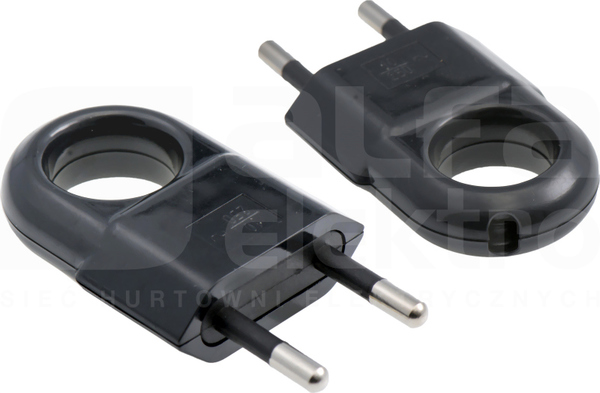 Wtyczka 10A 250V czarny płaska z uchwytem