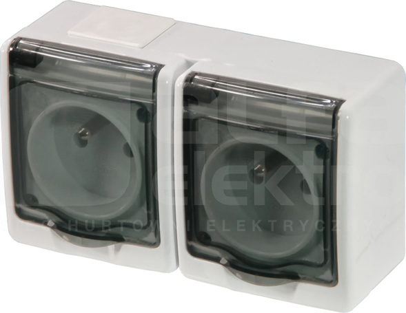 BETA 2x2P+Z biały/kl.dymna IP44 Gniazdo