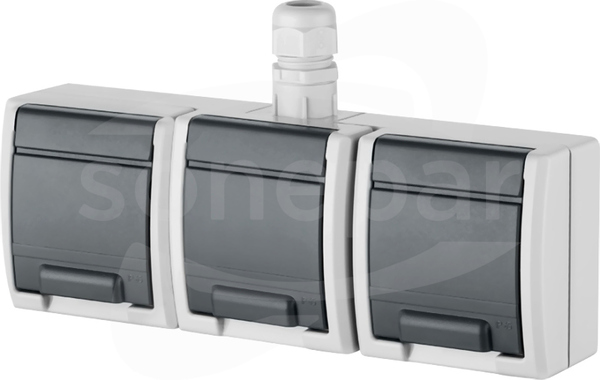 AQUANT GNT-3x2P+Z szary IP65 Gniazdo sieciowe natynkowe z klapką