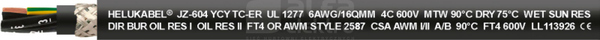 JZ-604-YCY TC 4G70 600V UL-STANDARD 1277 AWG2/0 Przewód giętki ekranowany
