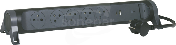 5x2P+Z USB A+C 1,5m czarny/grafitowy przedłużacz obrotowy