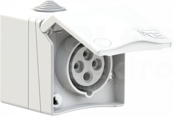 DESIGN 16A 3P+Z 400V IP44 Gniazdo natynkowe przelotowe nikiel