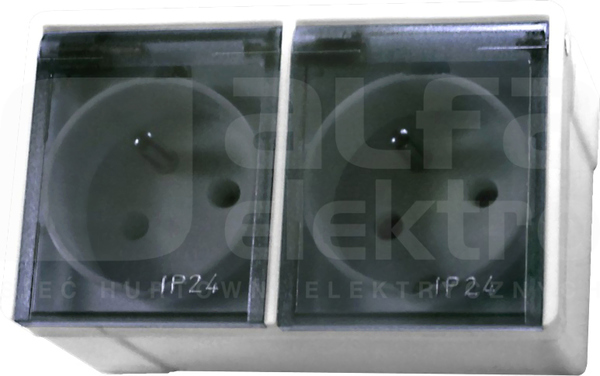 LAMBDA 2x2P+Z IP44 biały/przezr. Gniazdo podwójne