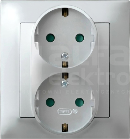 IMPRESJA 2x2P+Z SCHUKO IP20 srebrny Gniazdo podwójne z przesłonami styków