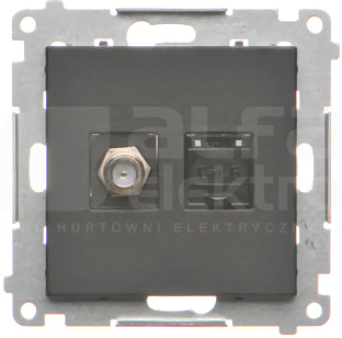 SIMON55 czarny mat Gniazdo antenowe typu F+RJ45 kat.6