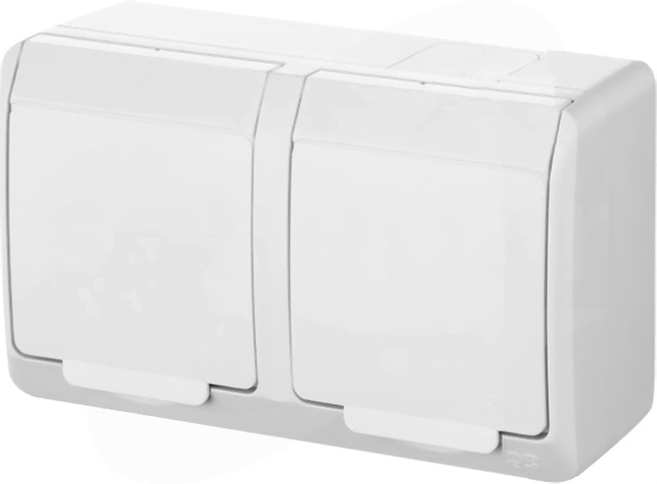 HERMES GNT-2x2P+Z biały/biały IP44 Gniazdo natynkowe z klapką