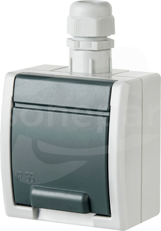 AQUANT GNT-2P+Z SCHUKO szary IP65 Gniazdo sieciowe natynkowe z klapką