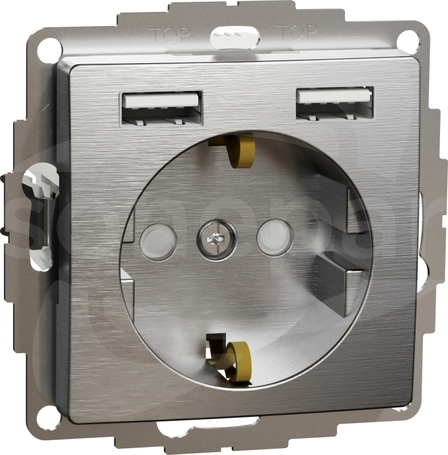 SEDNA ELEMENTS SCHUKO z USB A+A 2,4A szczotk.alum. Gniazdo sieciowe