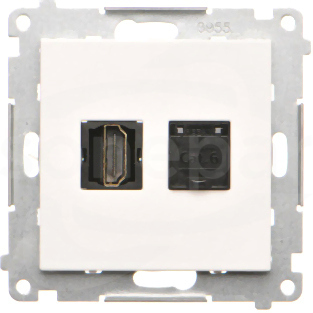 SIMON 55 biały mat Gniazdo HDMI + RJ45