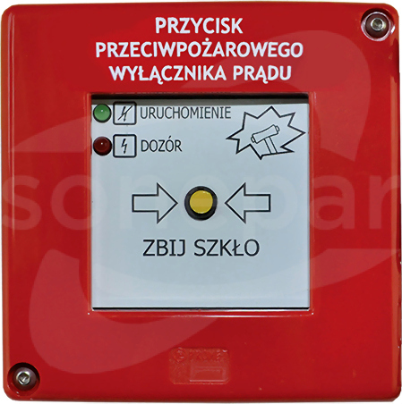 PPWP-A bez młoteczka 2xLED zielona/czerwona Przycisk przeciwpożarowego wyłącznika prądu