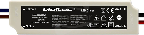 LED 75W 12VDC 6 25A 220-240VAC IP67 OUT 1 Zasilacz impulsowy