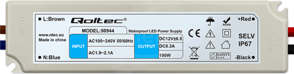 LED 100W 12VDC 8 3A 220-240VAC IP67 OUT 1 Zasilacz impulsowy