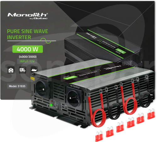 DC/AC 2kW Uwyj 230VAC 12VDC 210x330x90mm 90% Przetwornica