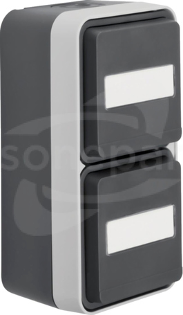 W.1 SCHUKO 2x2P+Z IP55 szary Gniazdo podwójne pionowe kompletne z polem opis