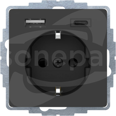 Q.X samozaciski; antracyt aksamit Gniazdo SCHUKO z ładowarką USB A+C 2.4/3.0 A