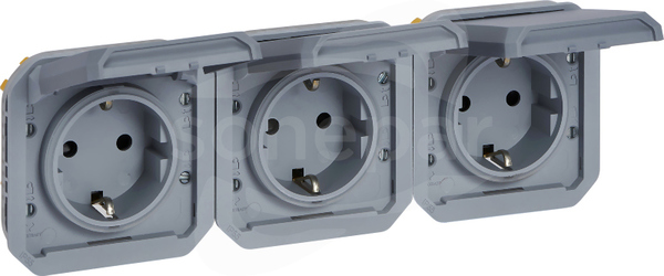 NOWE PLEXO 3x2P+Z poziome szare Gniazdo schuko