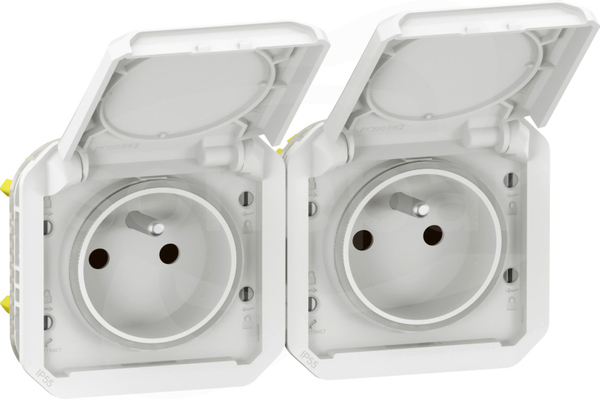 NOWE PLEXO 2x2P+Z IP55 biały Mechanizm podwójny gniazda poziomy