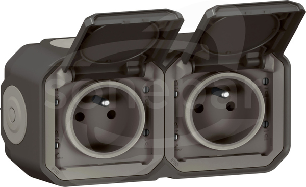 NOWE PLEXO 2X2P+Z 16A 250V antracyt Gniazdo natynkowe