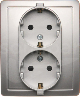 SIMON BASIC 16A 250V Schuko srebrny mat metalizowy Gnizdo wtyczkowe podwójne