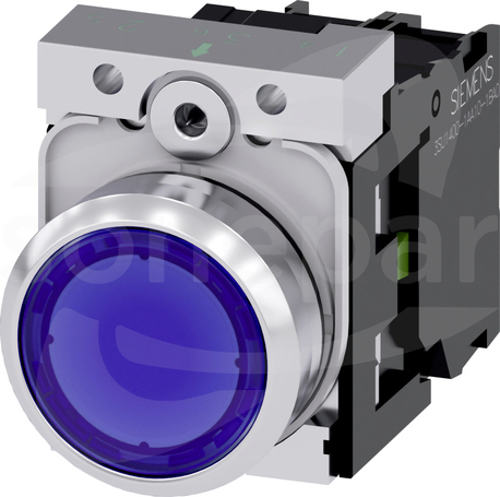 SIRIUS ACT 22mm 1NO z samop.niebieski Przycisk płaski podśw+bl.LED metal