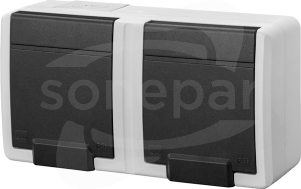 AQUANT 2K 2X2P+Z IP55 SZARY Gniazdo hermetyczne natynkowe