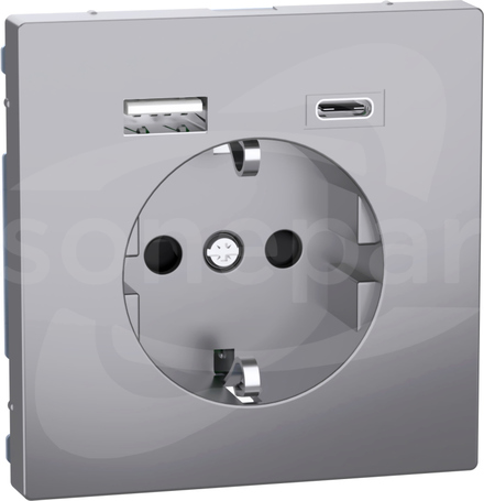SCHUKO z USB A+C 3A stalowy Gniazdo SCHUKO