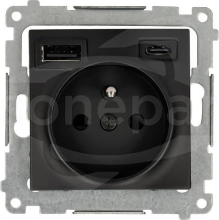 SIMON54 2P+Z 16A USB C+A ład 2,1A czarny mat Gniazdo z ładowarką USB