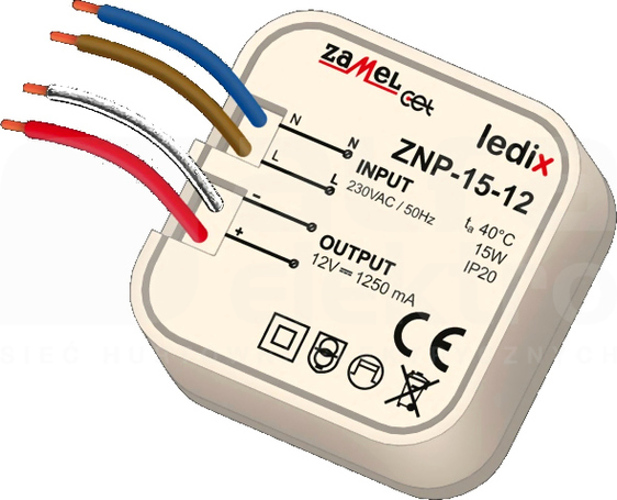 ZNP-15-12 12VDC 15W Zasilacz LED dopuszkowy