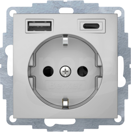 B.x samozaciski alu mat Gniazdo SCHUKO z ładowarką USB A+C 2,4/3,0A
