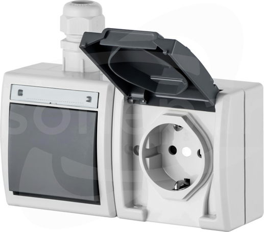 AQUANT GNT-2x2P+Z SCHUKO szary IP55 Gniazdo sieciowe natynkowe z klapką