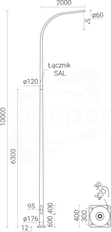SAL-10-WŁ 1/2,0/3,7/5 Słup ALU 10m 1R anod.natur.