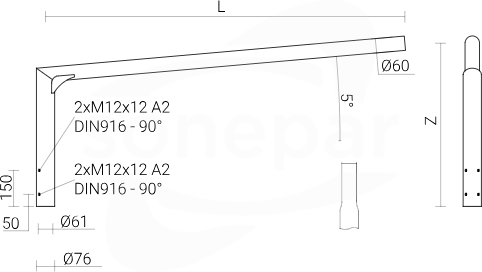 WRP 1/1,0/1,2/5 Wysięgnik 1R anod.inox