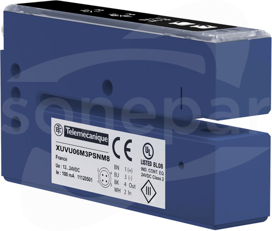 XUVU06M3KSNM8 60x3 12-24VDC Czujnik ultradźwiękowy etykiet