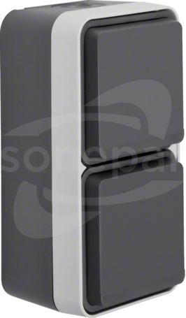 W.1 SCHUKO 2x2P+Z IP55 szary Gniazdo podwójne pionowe kompletne