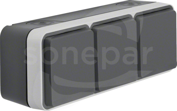 W.1 SCHUKO 3x2P+Z 2 wejścia IP55 szary Gniazdo potrójne poziome kompletne