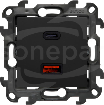 SIMON24 IP20 30W czarny mat Ładowarka USB C+A